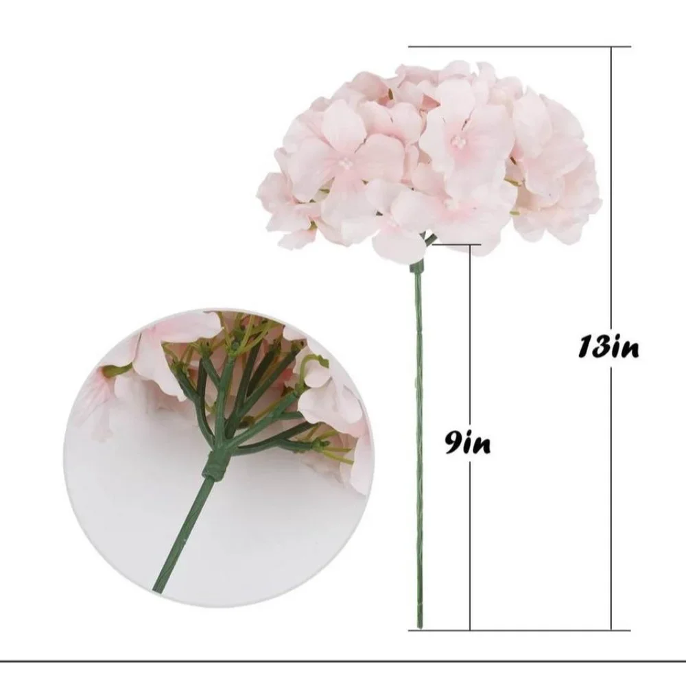 10 pack | Light Pink Silk Hydrangea Flowers with Stems for Home Wedding Floral